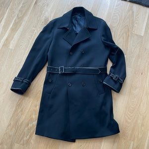 John Varvatos Black Trench Coat - Wool & Leather - EUC - sz 42 / L US